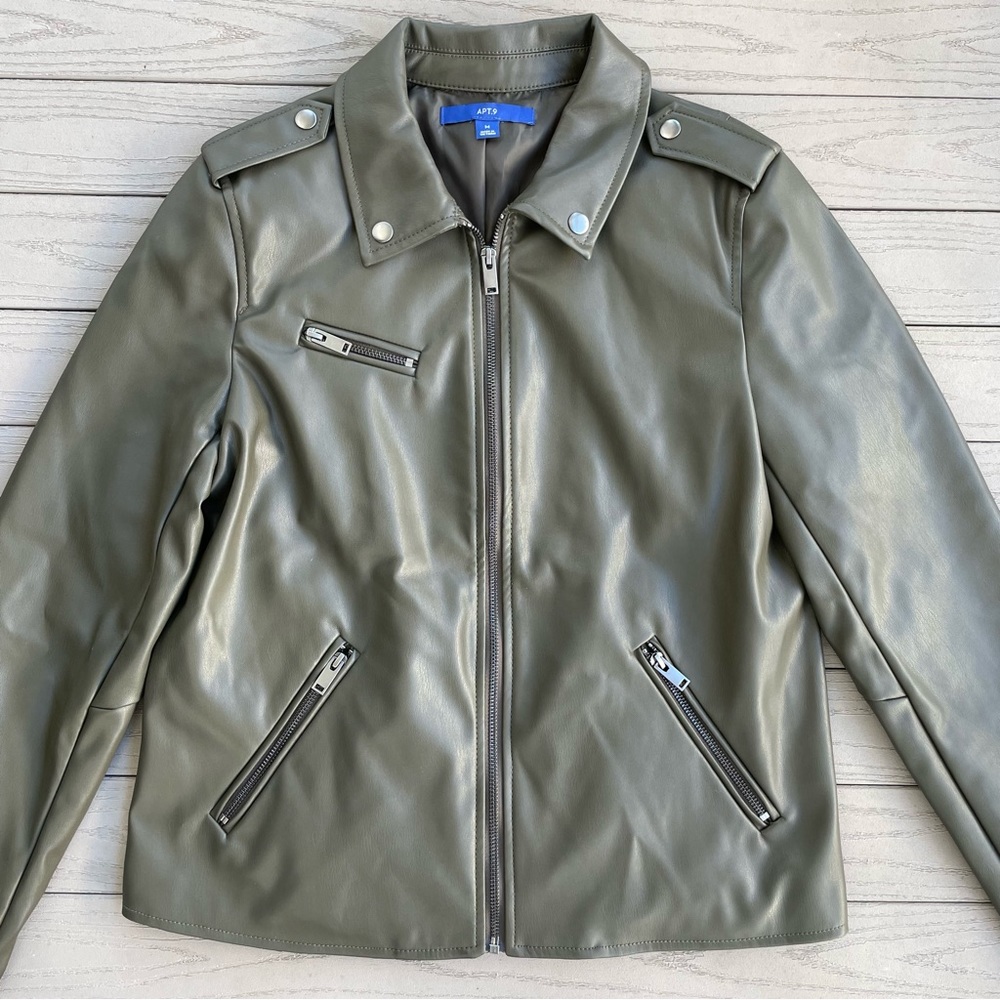 Apt. 9 Olive Green Faux Leather Moto Jacket M